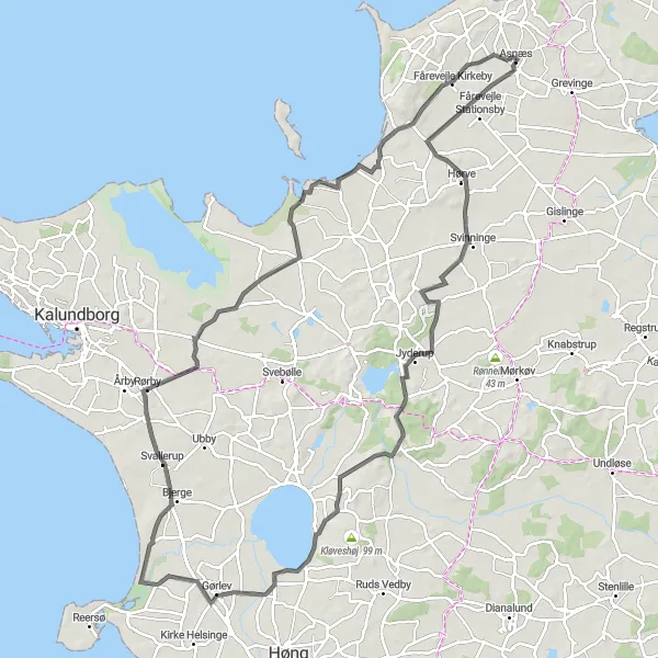 Miniaturekort af cykelinspirationen "Eventyr langs Sjællands smukkeste veje" i Sjælland, Denmark. Genereret af Tarmacs.app cykelruteplanlægger