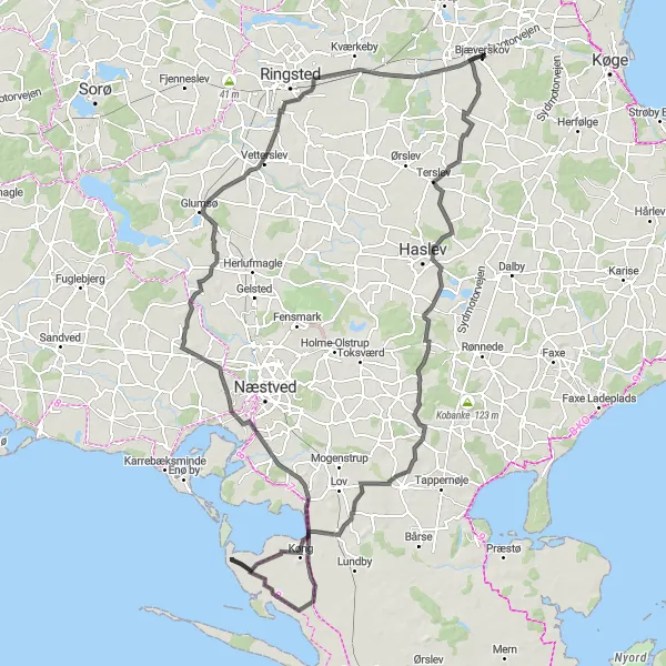 Map miniature of "Terslev to Glumsø Adventure" cycling inspiration in Sjælland, Denmark. Generated by Tarmacs.app cycling route planner