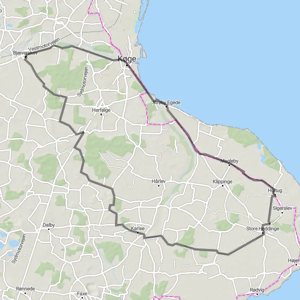 Map miniature of "Exploring Sjælland's Seaside Gems" cycling inspiration in Sjælland, Denmark. Generated by Tarmacs.app cycling route planner