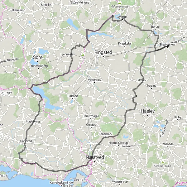 Map miniature of "Scenic Road Cycling Route with Historic Landmarks" cycling inspiration in Sjælland, Denmark. Generated by Tarmacs.app cycling route planner