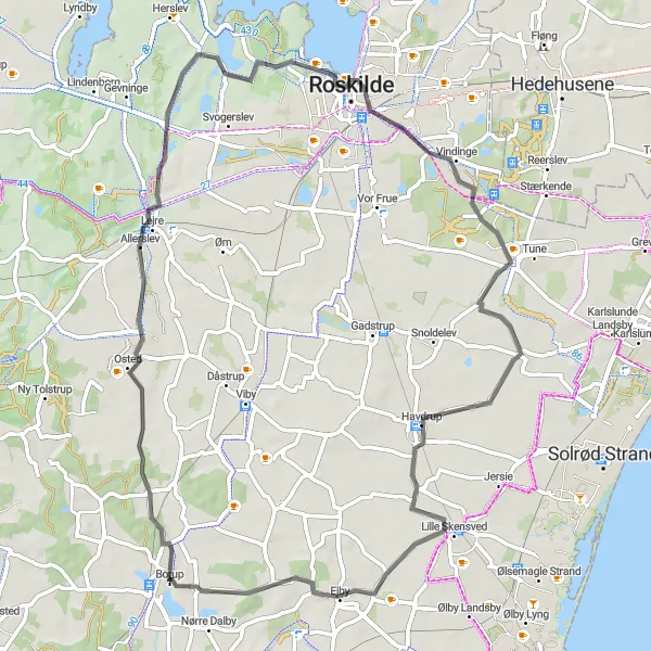 Map miniature of "Osted to Borup Loop" cycling inspiration in Sjælland, Denmark. Generated by Tarmacs.app cycling route planner