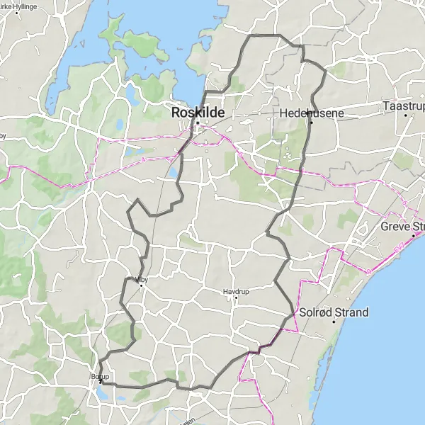 Map miniature of "Borup-Ejby road loop" cycling inspiration in Sjælland, Denmark. Generated by Tarmacs.app cycling route planner