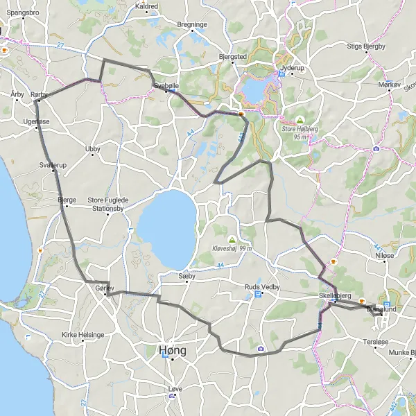Map miniature of "Kragerupgaard Route" cycling inspiration in Sjælland, Denmark. Generated by Tarmacs.app cycling route planner