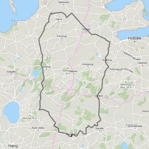 Map miniature of "Skellebjerg Route" cycling inspiration in Sjælland, Denmark. Generated by Tarmacs.app cycling route planner