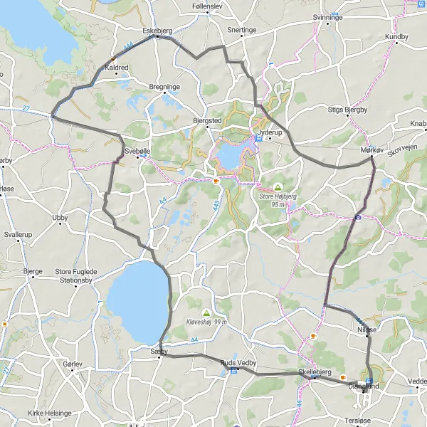 Map miniature of "Ruds Vedby Route" cycling inspiration in Sjælland, Denmark. Generated by Tarmacs.app cycling route planner