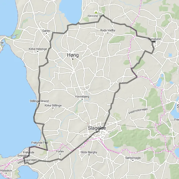 Map miniature of "Dianalund to Slagelse" cycling inspiration in Sjælland, Denmark. Generated by Tarmacs.app cycling route planner