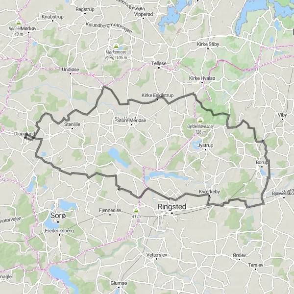 Map miniature of "Ringsted Round Trip" cycling inspiration in Sjælland, Denmark. Generated by Tarmacs.app cycling route planner