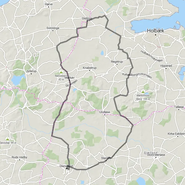 Map miniature of "Tuse Løkke" cycling inspiration in Sjælland, Denmark. Generated by Tarmacs.app cycling route planner