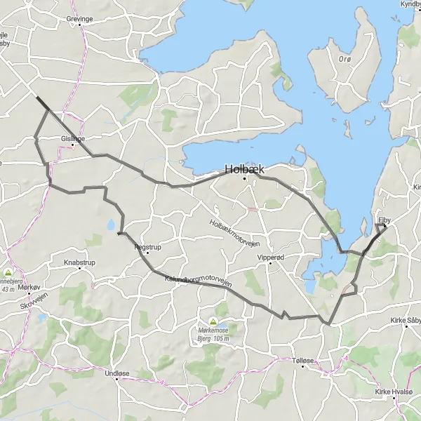 Map miniature of "Holbæk Highlands" cycling inspiration in Sjælland, Denmark. Generated by Tarmacs.app cycling route planner