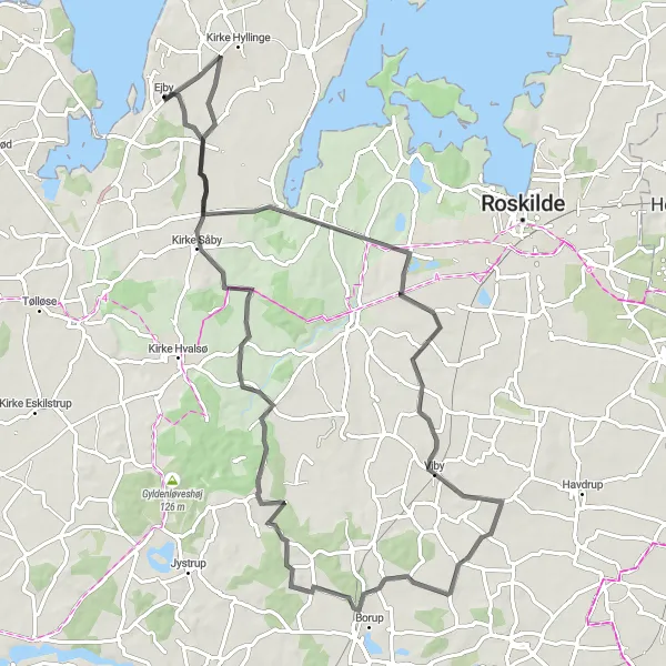 Map miniature of "Borup Loop" cycling inspiration in Sjælland, Denmark. Generated by Tarmacs.app cycling route planner