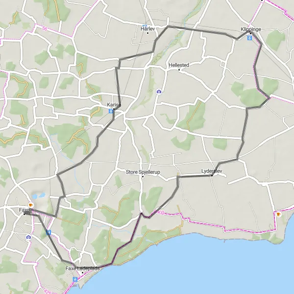 Map miniature of "Coastal Beauty and Historical Charm" cycling inspiration in Sjælland, Denmark. Generated by Tarmacs.app cycling route planner