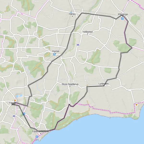 Map miniature of "Explore Faxe Ladeplads and Fakse Kalkbrud" cycling inspiration in Sjælland, Denmark. Generated by Tarmacs.app cycling route planner