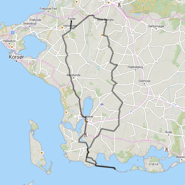 Map miniature of "The Eggeslevmagle Ride" cycling inspiration in Sjælland, Denmark. Generated by Tarmacs.app cycling route planner