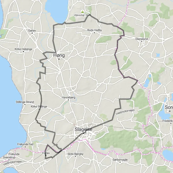 Map miniature of "Trelleborg to Slagelse: A Cycling Odyssey" cycling inspiration in Sjælland, Denmark. Generated by Tarmacs.app cycling route planner