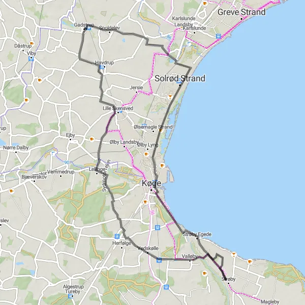 Map miniature of "Sjælland Countryside Ride" cycling inspiration in Sjælland, Denmark. Generated by Tarmacs.app cycling route planner