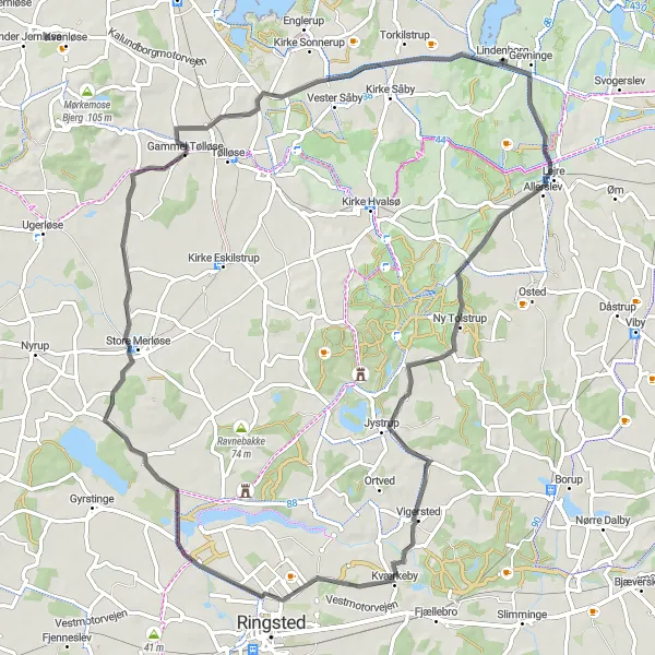 Map miniature of "Lejre Ride" cycling inspiration in Sjælland, Denmark. Generated by Tarmacs.app cycling route planner