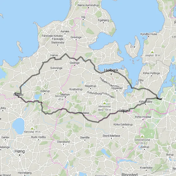 Map miniature of "Scenic Cycling Exploration" cycling inspiration in Sjælland, Denmark. Generated by Tarmacs.app cycling route planner