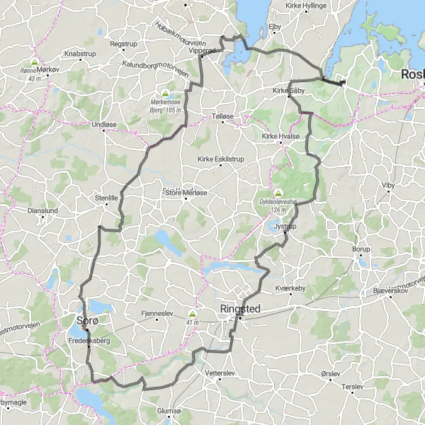 Map miniature of "Challenging Beauty of Gevninge" cycling inspiration in Sjælland, Denmark. Generated by Tarmacs.app cycling route planner