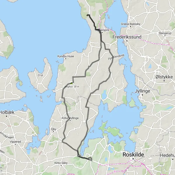 Map miniature of "The Gevninge Adventure" cycling inspiration in Sjælland, Denmark. Generated by Tarmacs.app cycling route planner