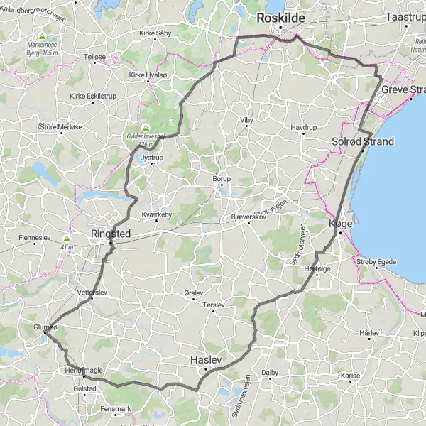 Map miniature of "Ringsted to Glumsø" cycling inspiration in Sjælland, Denmark. Generated by Tarmacs.app cycling route planner