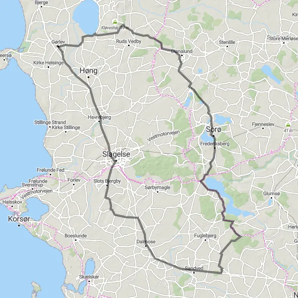 Map miniature of "The Slagelse Challenge" cycling inspiration in Sjælland, Denmark. Generated by Tarmacs.app cycling route planner