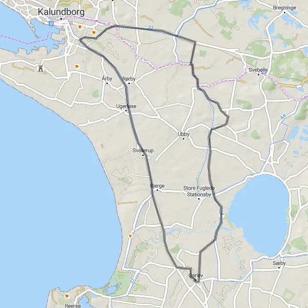 Map miniature of "Around Svallerup" cycling inspiration in Sjælland, Denmark. Generated by Tarmacs.app cycling route planner