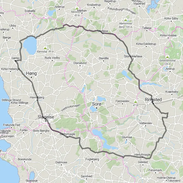 Map miniature of "The Zealand Challenge" cycling inspiration in Sjælland, Denmark. Generated by Tarmacs.app cycling route planner