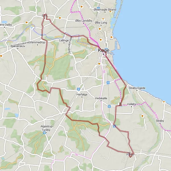 Map miniature of "Ejby Gravel Adventure" cycling inspiration in Sjælland, Denmark. Generated by Tarmacs.app cycling route planner