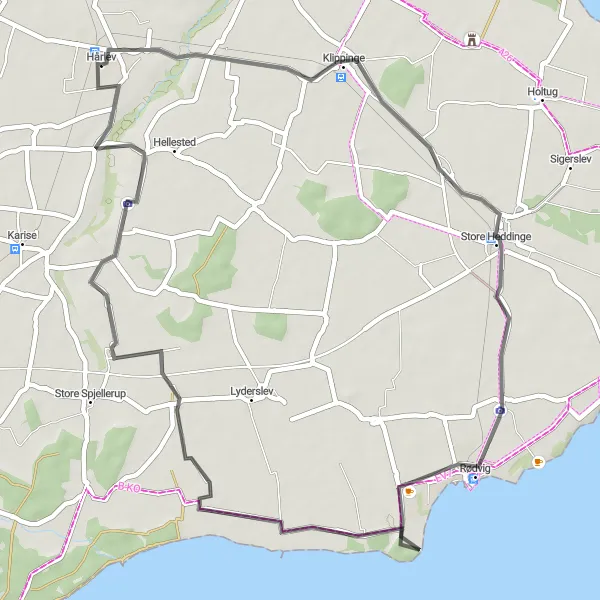 Map miniature of "Klippinge Route" cycling inspiration in Sjælland, Denmark. Generated by Tarmacs.app cycling route planner