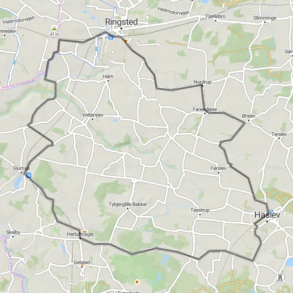 Map miniature of "The Glumsø Adventure" cycling inspiration in Sjælland, Denmark. Generated by Tarmacs.app cycling route planner