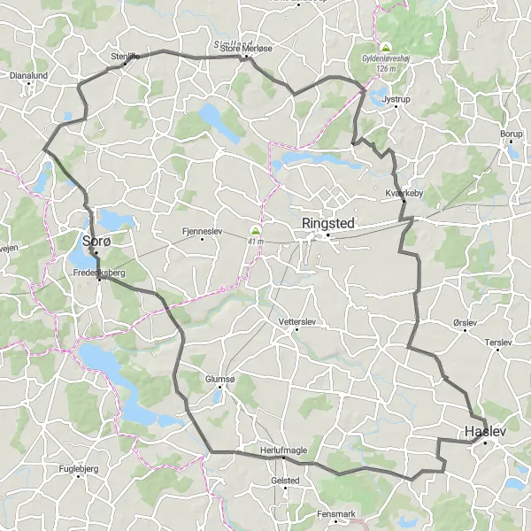 Map miniature of "Haslev to Fyn loop" cycling inspiration in Sjælland, Denmark. Generated by Tarmacs.app cycling route planner