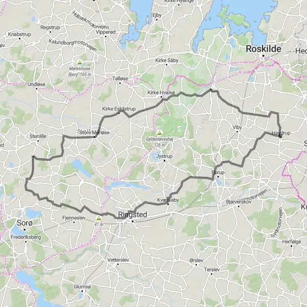 Map miniature of "Scenic South Sjælland Loop" cycling inspiration in Sjælland, Denmark. Generated by Tarmacs.app cycling route planner