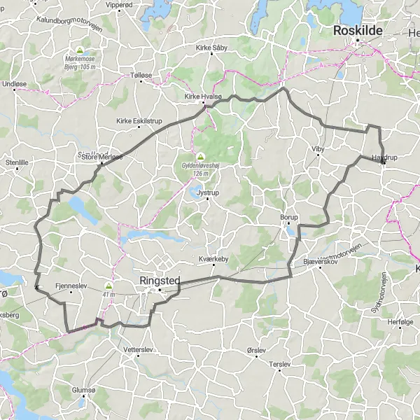 Map miniature of "Merløse Epic" cycling inspiration in Sjælland, Denmark. Generated by Tarmacs.app cycling route planner