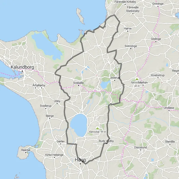 Map miniature of "Coastal Exploration Tour" cycling inspiration in Sjælland, Denmark. Generated by Tarmacs.app cycling route planner