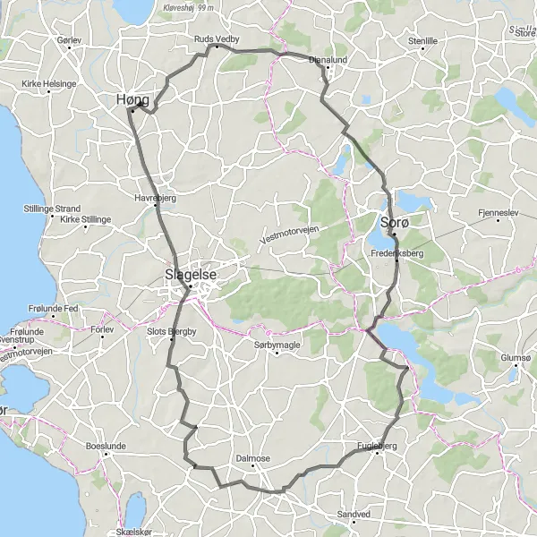 Map miniature of "Scenic Sjælland Cycling" cycling inspiration in Sjælland, Denmark. Generated by Tarmacs.app cycling route planner