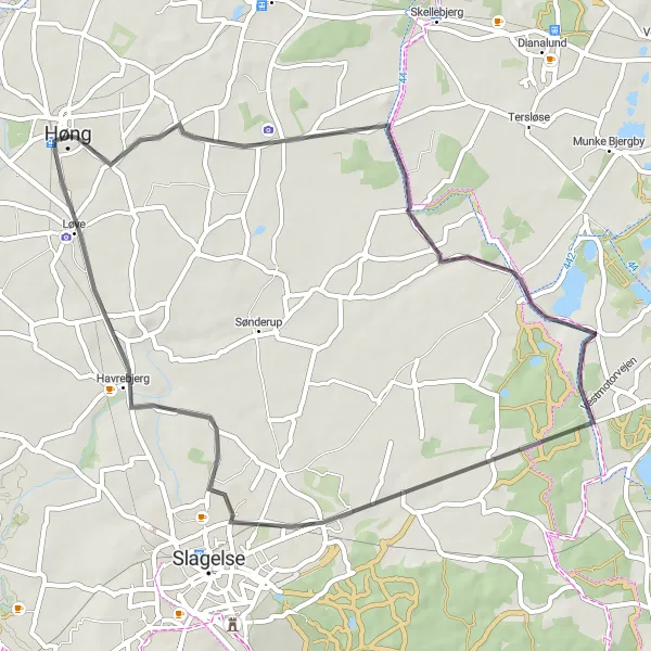 Map miniature of "Kragerupgaard Loop" cycling inspiration in Sjælland, Denmark. Generated by Tarmacs.app cycling route planner