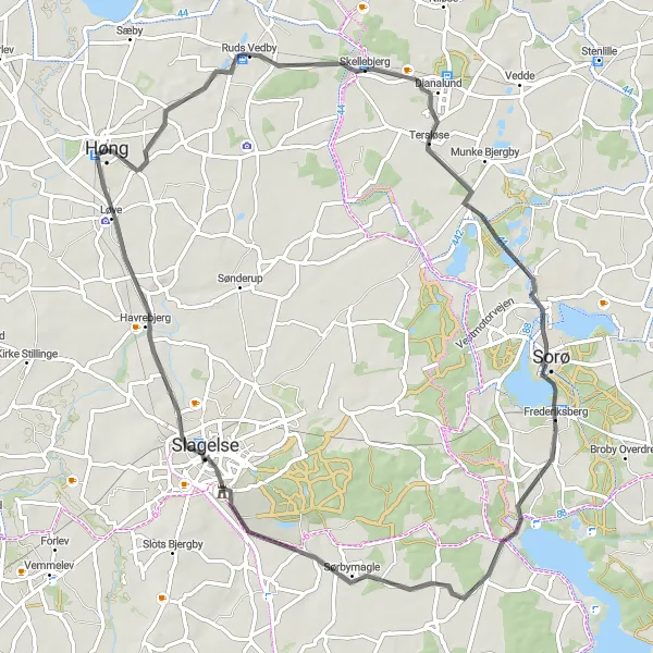 Map miniature of "Southern Sjælland Tour" cycling inspiration in Sjælland, Denmark. Generated by Tarmacs.app cycling route planner