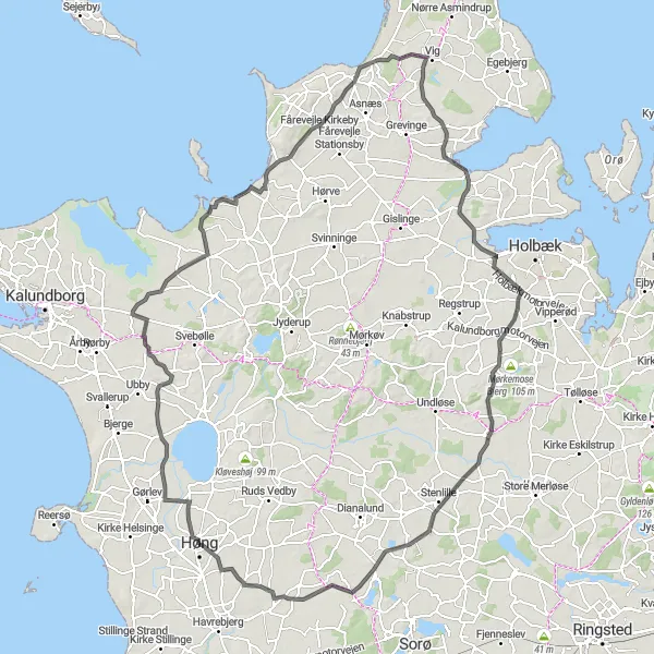 Map miniature of "Western Sjælland Challenge" cycling inspiration in Sjælland, Denmark. Generated by Tarmacs.app cycling route planner