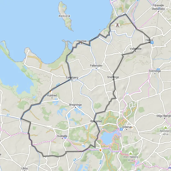 Map miniature of "Exploring Eskebjerg and Havnsø" cycling inspiration in Sjælland, Denmark. Generated by Tarmacs.app cycling route planner