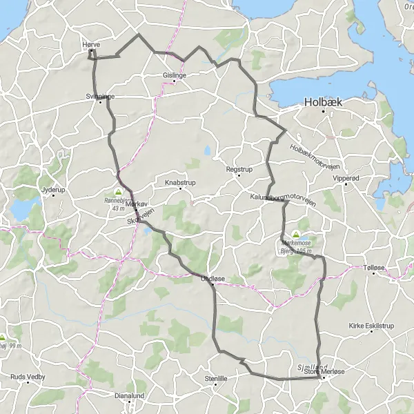 Map miniature of "Store Tåstrup and Svinninge Circuit" cycling inspiration in Sjælland, Denmark. Generated by Tarmacs.app cycling route planner