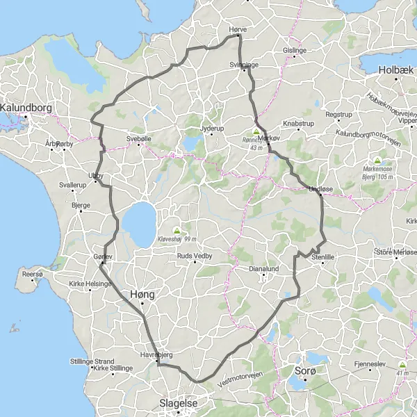 Map miniature of "Coastal Views and Countryside Charm" cycling inspiration in Sjælland, Denmark. Generated by Tarmacs.app cycling route planner