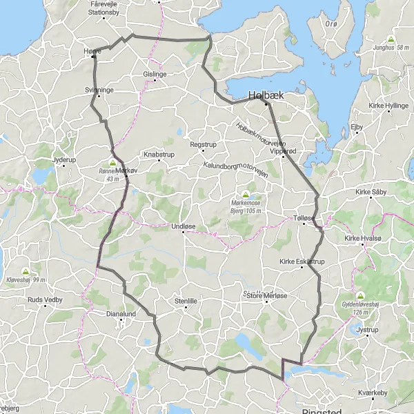Map miniature of "Scenic Hørve Loop" cycling inspiration in Sjælland, Denmark. Generated by Tarmacs.app cycling route planner