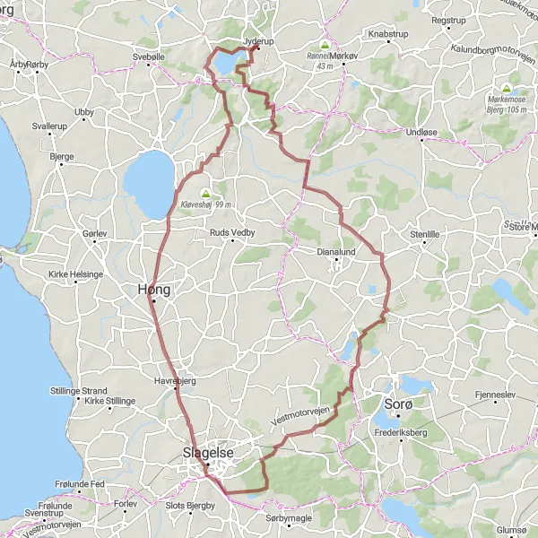 Map miniature of "Gravel Adventure Ride" cycling inspiration in Sjælland, Denmark. Generated by Tarmacs.app cycling route planner