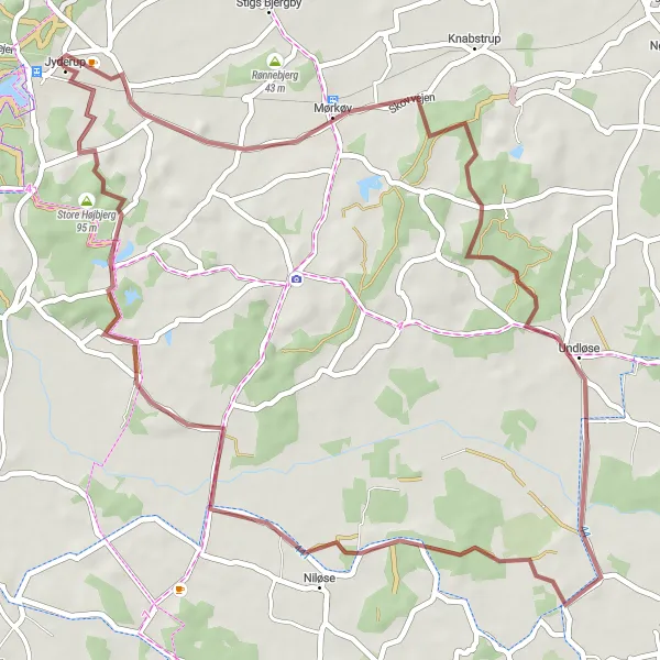 Map miniature of "Exploring the Gravel Wilderness" cycling inspiration in Sjælland, Denmark. Generated by Tarmacs.app cycling route planner