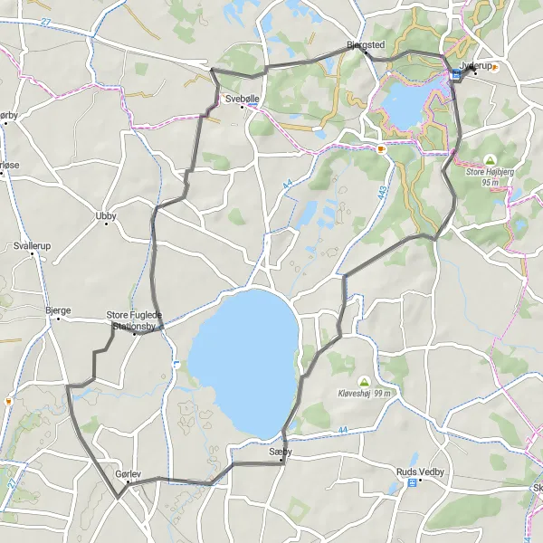 Map miniature of "The Scenic Route" cycling inspiration in Sjælland, Denmark. Generated by Tarmacs.app cycling route planner