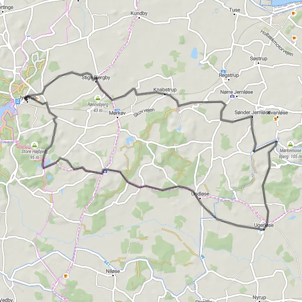 Map miniature of "Scenic Tour of Knabstrup" cycling inspiration in Sjælland, Denmark. Generated by Tarmacs.app cycling route planner