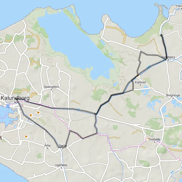 Map miniature of "Tømmerup Exploration" cycling inspiration in Sjælland, Denmark. Generated by Tarmacs.app cycling route planner