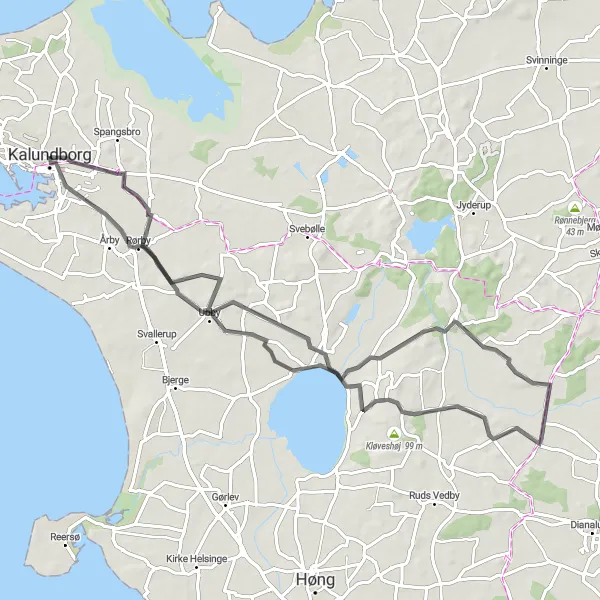 Map miniature of "The Kongsted Challenge" cycling inspiration in Sjælland, Denmark. Generated by Tarmacs.app cycling route planner