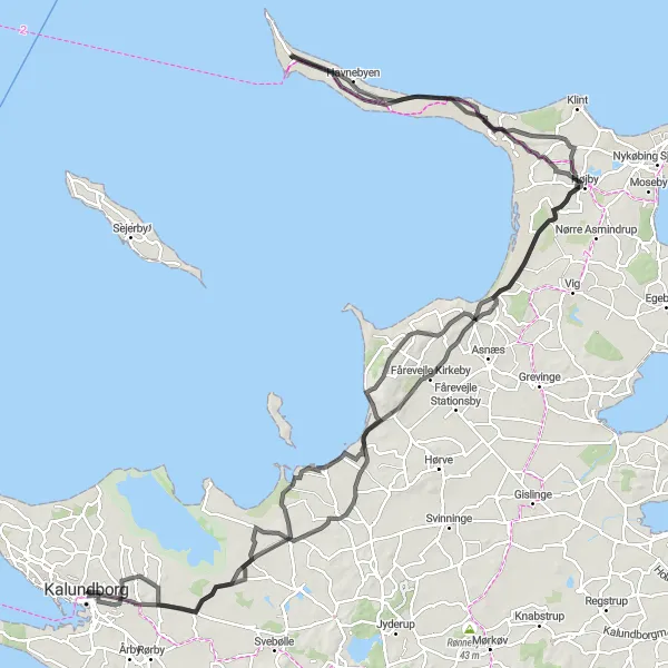 Map miniature of "Coastline Discovery" cycling inspiration in Sjælland, Denmark. Generated by Tarmacs.app cycling route planner