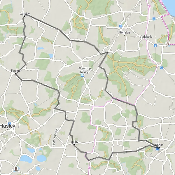 Map miniature of "Discover the Countryside" cycling inspiration in Sjælland, Denmark. Generated by Tarmacs.app cycling route planner